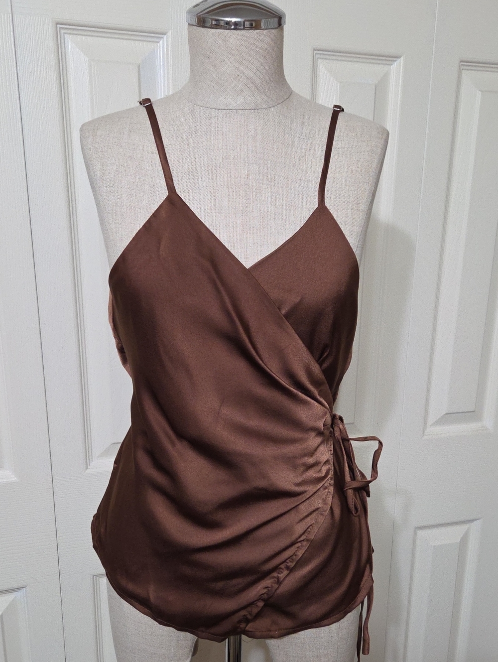 Women’s Brown Satin Wrap Cami Top